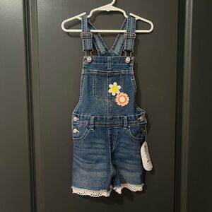 Wonder Nation Blue Denim Overalls with Floral Embroidery